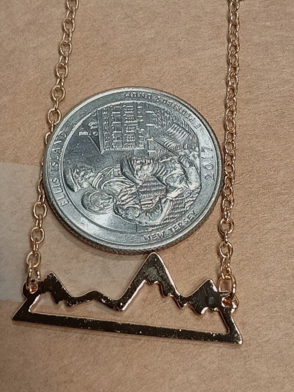 Gold Tone Mountain Range Bar Necklace – Dainty Pendant, 18"